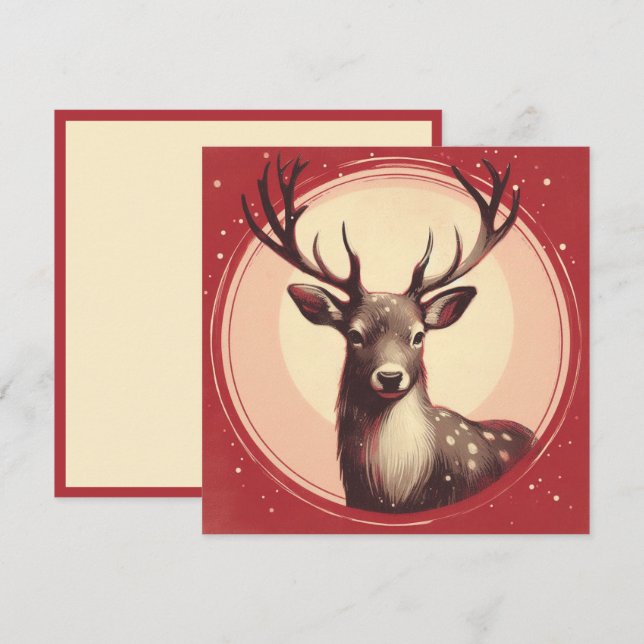 Cartes Pour Fêtes Annuelles Illustration contemporaine de Boho Reindeer de Noë (Devant / Derrière)