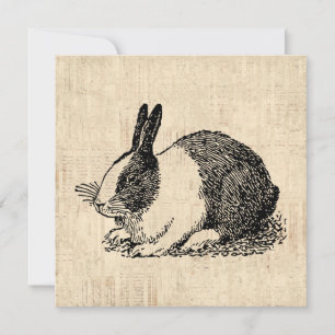 Cartes Pour Fêtes Annuelles Illustration d'art d'animal vintage de lapin de bu
