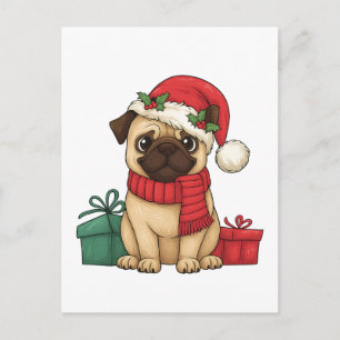 Cartes Pour Fêtes Annuelles Illustration de cadeau de Noël de Santa Pug mignon