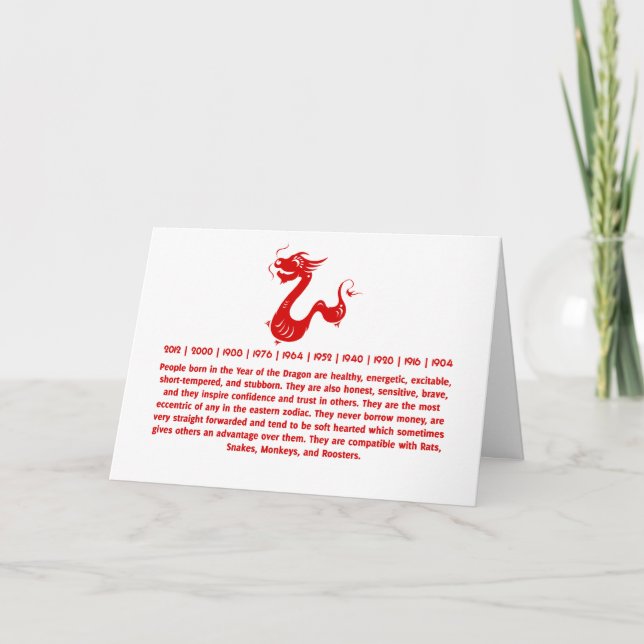 CARTES POUR FÊTES ANNUELLES ILLUSTRATION DE DRAGON DU ZODIAQUE CHINOIS EN DÉCO (Devant)