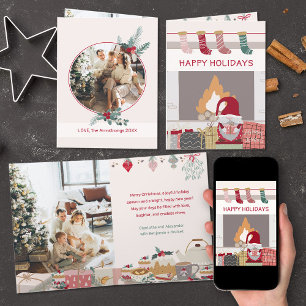 Cartes Pour Fêtes Annuelles Illustration de feu de cheminée avec gnome cosy