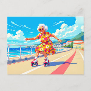 Cartes Pour Fêtes Annuelles Illustration de grand-mère en patins à roulettes