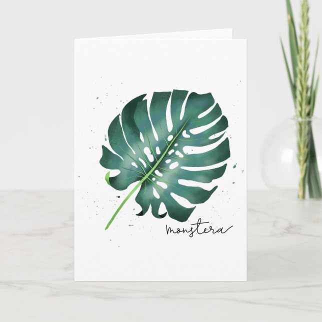 Cartes Pour Fêtes Annuelles Illustration de la feuille tropicale verte de Mons (Devant)