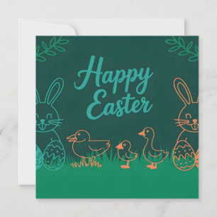 Cartes Pour Fêtes Annuelles Illustration de la ligne de Pâques avec lapins et