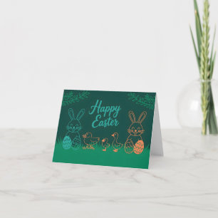 Cartes Pour Fêtes Annuelles Illustration de la ligne de Pâques avec lapins et