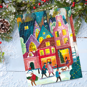 Cartes Pour Fêtes Annuelles Illustration de la ville d'Amsterdam sous la neige