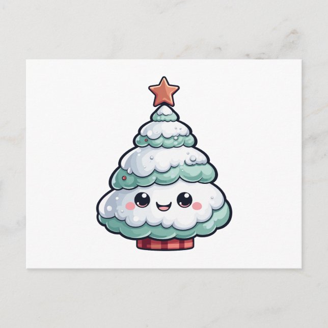 Cartes Pour Fêtes Annuelles Illustration de l'arbre de Noël Cute Kawaii (Devant)