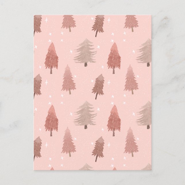 Cartes Pour Fêtes Annuelles Illustration de l'arbre de Noël de l'aquarelle ros (Devant)