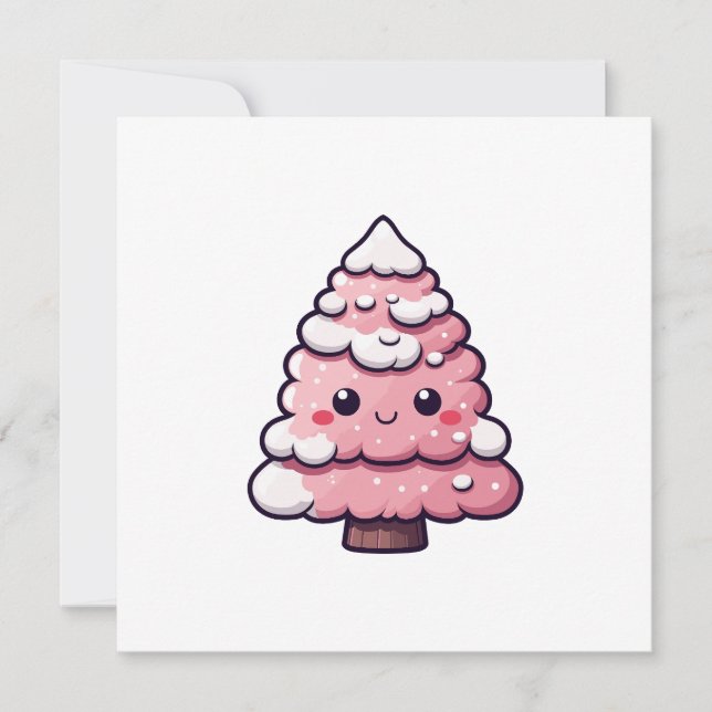 Cartes Pour Fêtes Annuelles Illustration de l'arbre de Noël rose mou (Devant)