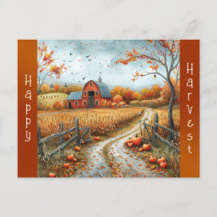 Cartes Pour Fêtes Annuelles Illustration de l'automne de la grange rouge rusti