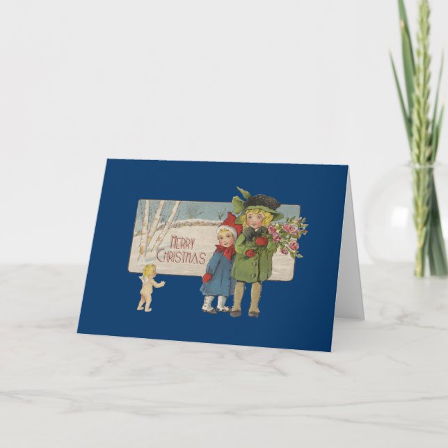 Cartes Pour Fêtes Annuelles Illustration de Noël Antique Enfants 1920 (Devant)