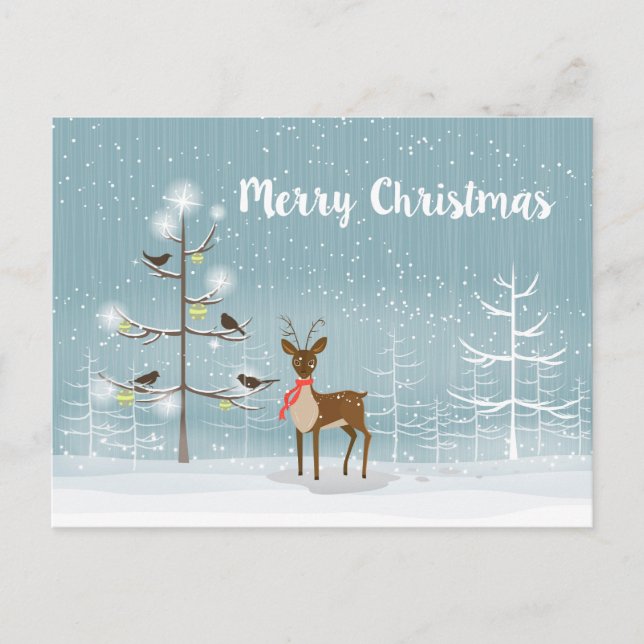 Cartes Pour Fêtes Annuelles Illustration De Noël - Cerfs Et Oiseaux (Devant)