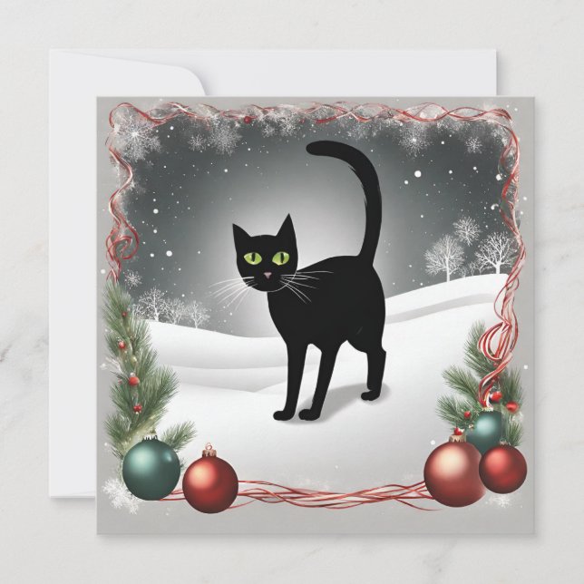 Cartes Pour Fêtes Annuelles Illustration de Noël de chat noir mignon (Devant)