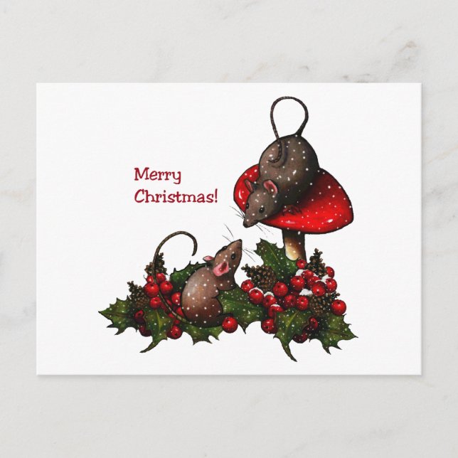 Cartes Pour Fêtes Annuelles Illustration de Noël : Mice, Tabouret, Holly, (Devant)