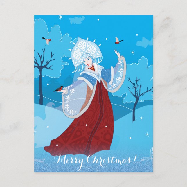 Cartes Pour Fêtes Annuelles Illustration de style russe Snégurochka. Snowmaide (Devant)