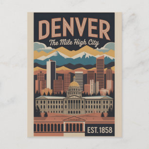 Cartes Pour Fêtes Annuelles Illustration de voyage rétro de Denver Colorado vi