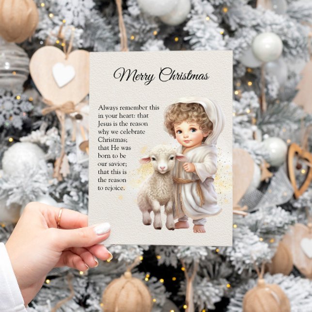 Cartes Pour Fêtes Annuelles Illustration Du Bébé Jésus Et De L'Agneau (Créateur téléchargé)