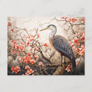 Cartes Pour Fêtes Annuelles Illustration d'un héron dans un étang au feuillage