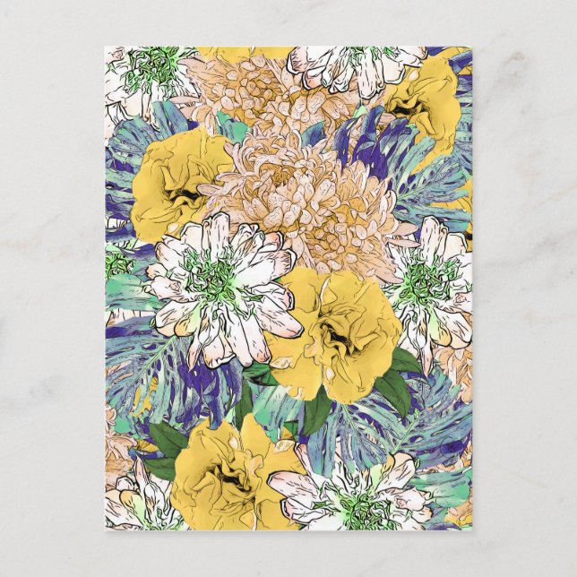 Cartes Pour Fêtes Annuelles Illustration florale tendance jaune et vert (Devant)