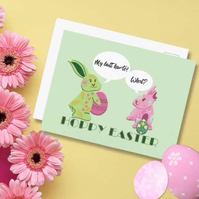 Cartes Pour Fêtes Annuelles Illustration Funny Green Pink Bunnies Pâques (Créateur téléchargé)