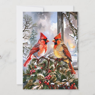 Cartes Pour Fêtes Annuelles Illustration hivernale des Cardinaux rouges de Noë