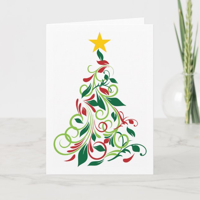 Cartes Pour Fêtes Annuelles Illustration moderne d'arbre de Noël (Devant)