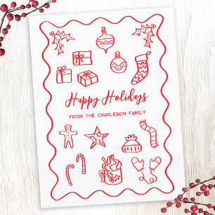 Cartes Pour Fêtes Annuelles Illustration moderne Scribble Doodle Rouge et Blan