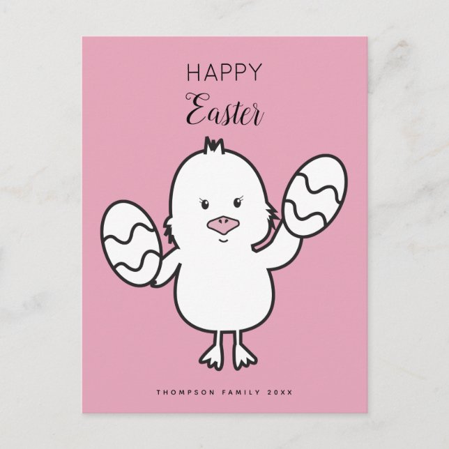 Cartes Pour Fêtes Annuelles Illustration Pastel Pink Cute Pâques poussins et o (Devant)