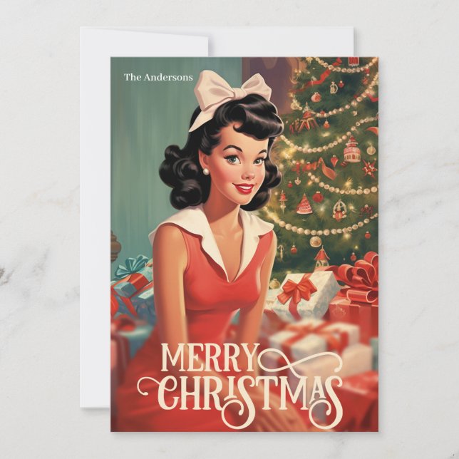 Cartes Pour Fêtes Annuelles Illustration rétro classique ménagère de Noël (Devant)
