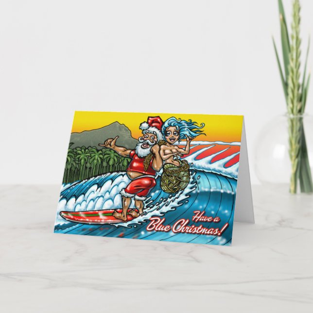 Cartes Pour Fêtes Annuelles Illustration surfante hawaïenne de Père Noël de (Devant)