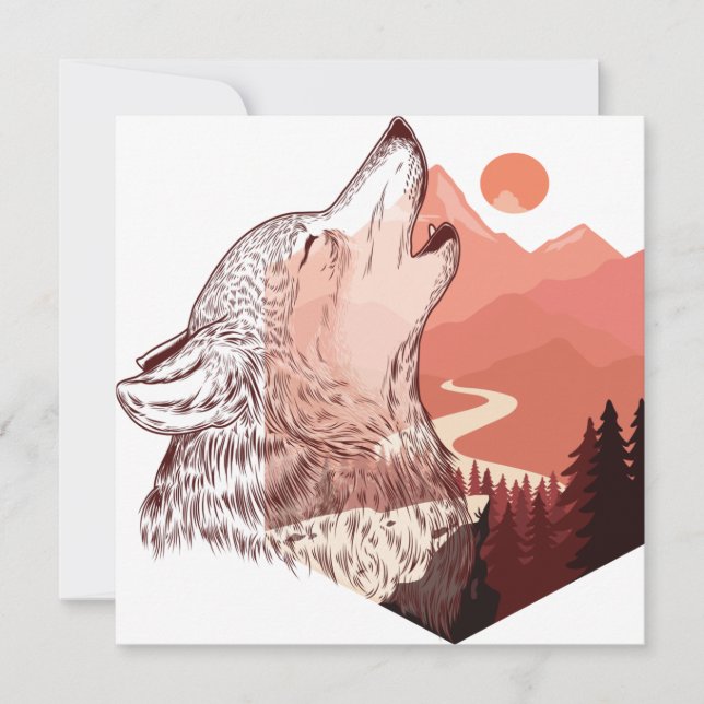 Cartes Pour Fêtes Annuelles Illustration vectorielle d'un loup hurlant Paysage (Devant)