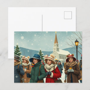 Cartes Pour Fêtes Annuelles Illustration vintage Personnes quittant l'église