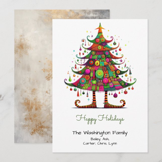 Cartes Pour Fêtes Annuelles Illustration Wacky Christmas Tree (Devant / Derrière)