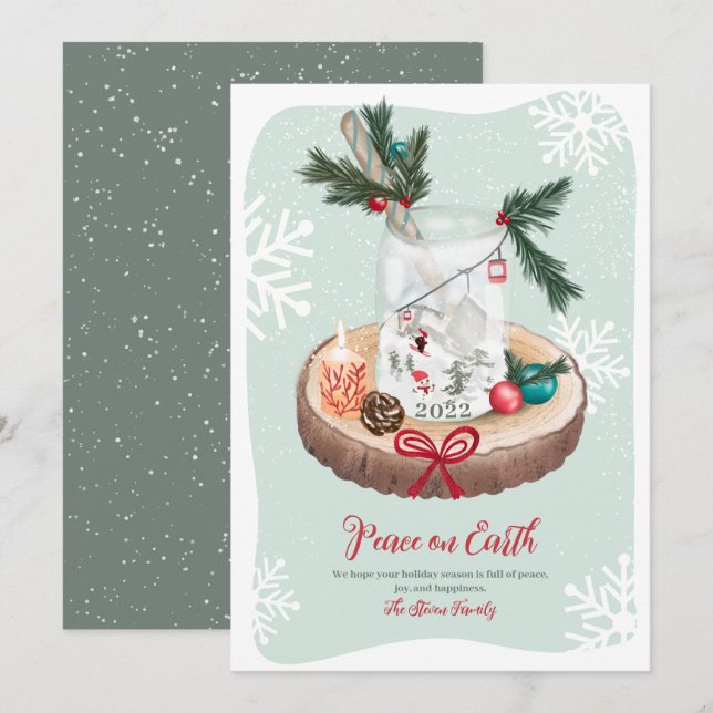 Cartes Pour Fêtes Annuelles Illustrations de Noël en bois de neige rustique (Devant / Derrière)