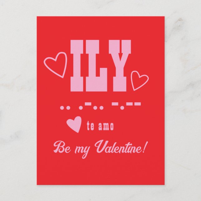 Cartes Pour Fêtes Annuelles ILY Abréviation, Be My Valentine, Pink Monogram (Devant)