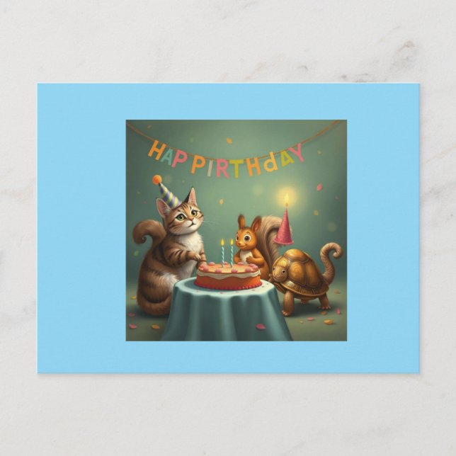 Cartes Pour Fêtes Annuelles Imaginaire d'anniversaire heureux de chats, écureu (Devant)