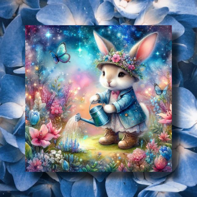 Cartes Pour Fêtes Annuelles Imaginaire Sparkle Aquarelle Jardin Bunny Pâques (Créateur téléchargé)