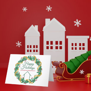 Cartes Pour Fêtes Annuelles Immobilier Noël Élégant Vert Or Personnalisé