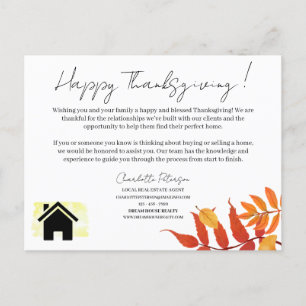 Cartes Pour Fêtes Annuelles Immobilier Realtor Thanksgiving Marketing