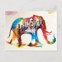 Inde Elephant Vintage voyage Love Aquarelle