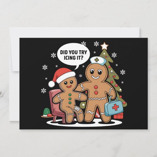 Cartes Pour Fêtes Annuelles Infirmière de Noël Bonhomme en pain d'épice As-tu  (Devant)