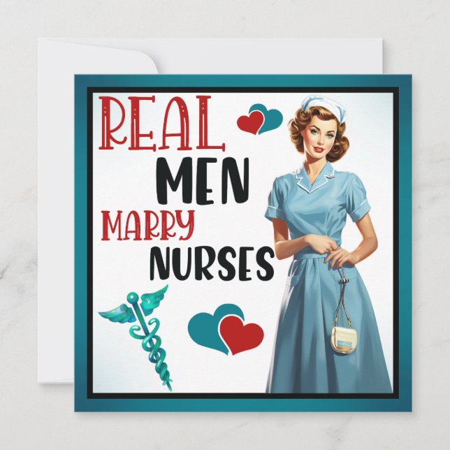 Cartes Pour Fêtes Annuelles Infirmière Rétro Pin-Up_ Les Hommes Véritables Épo (Devant)