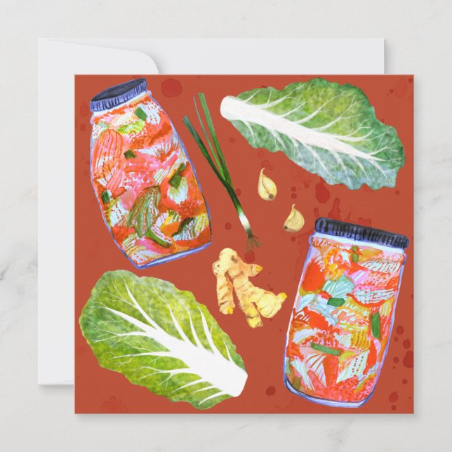 Cartes Pour Fêtes Annuelles Ingrédients de Kimchi Fermentation Épicée Aquarell (Devant)