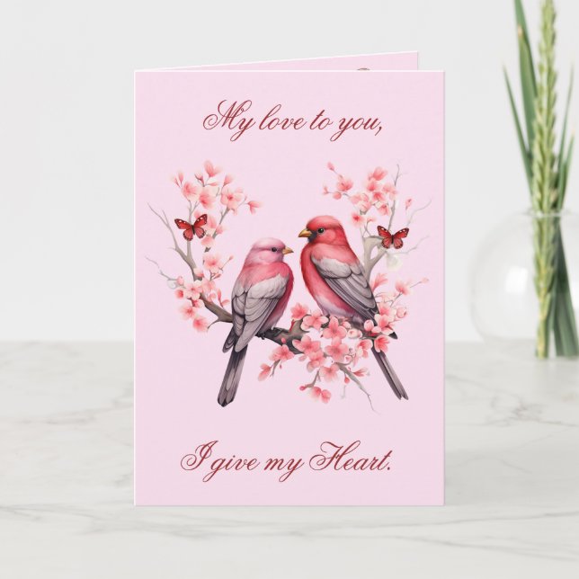 Cartes Pour Fêtes Annuelles Inséparables romantiques - Cerisiers roses Valenti (Devant)