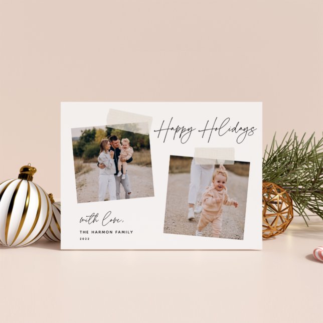 Cartes Pour Fêtes Annuelles Instantané | Joyeuses Fêtes Deux photos (Créateur téléchargé)