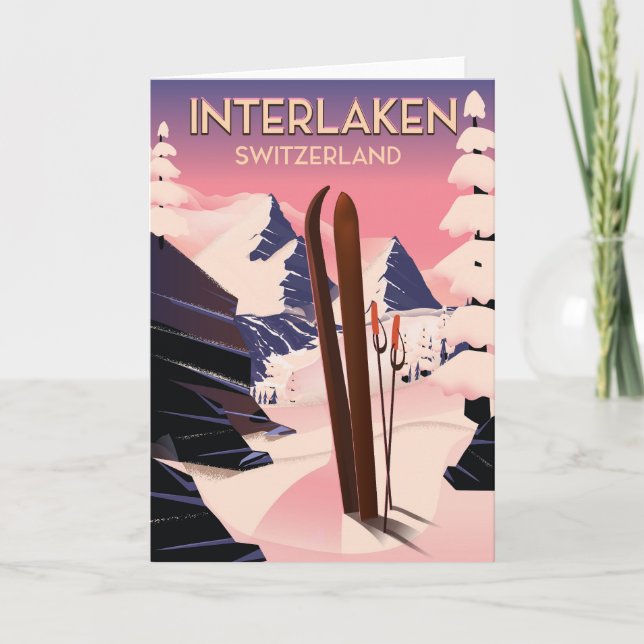 Cartes Pour Fêtes Annuelles Interlaken Suisse poster voyage ski. (Devant)