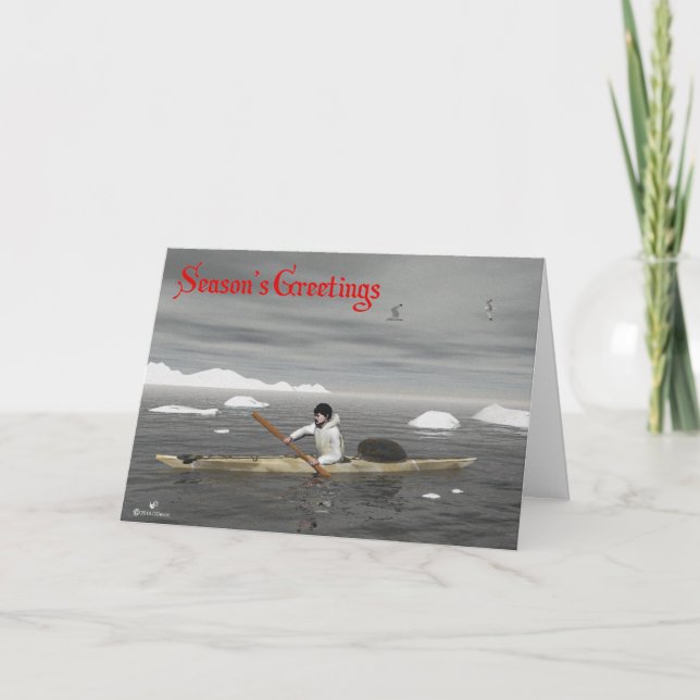 Cartes Pour Fêtes Annuelles Inuit Kayak (Devant)