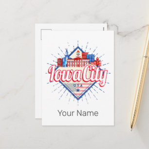 Cartes Pour Fêtes Annuelles Iowa City États-Unis Retro Skyline Vintage USA