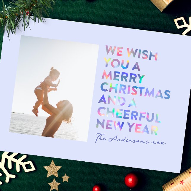 CARTES POUR FÊTES ANNUELLES IRIDESCENT MODERNE | MERRY NOËL ET NOUVELLE ANNÉE (Créateur téléchargé)