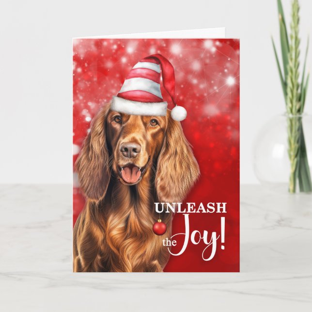Cartes Pour Fêtes Annuelles Irish Setter Dog déchaîne la joie Noël (Devant)